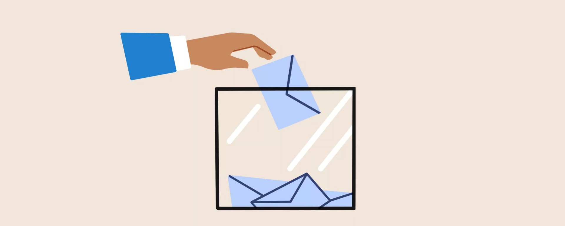 image representant une main tenant un bulletin de vote qui tombe dans une urne pour les élections 